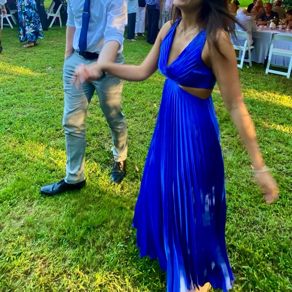 The A&F Giselle Pleated Cutout Maxi Dress (Blue)